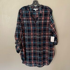 NWT Daily Thread Plaid Silky Top. 1X